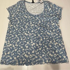 Torrid Blue Lace Trim Scoop Neck Shirt Tee 2X Floral Pointelle NEW T13